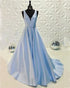 Beautiful V Neck Prom Dresses Long Satin A-line Pageant Gowns 2018 New Fashion